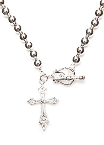 MexZotic Heavy Ball Chain & Cross Pendant Silver Necklace