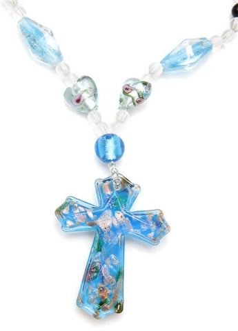 MexZotic Blue Crystal Cross Necklace
